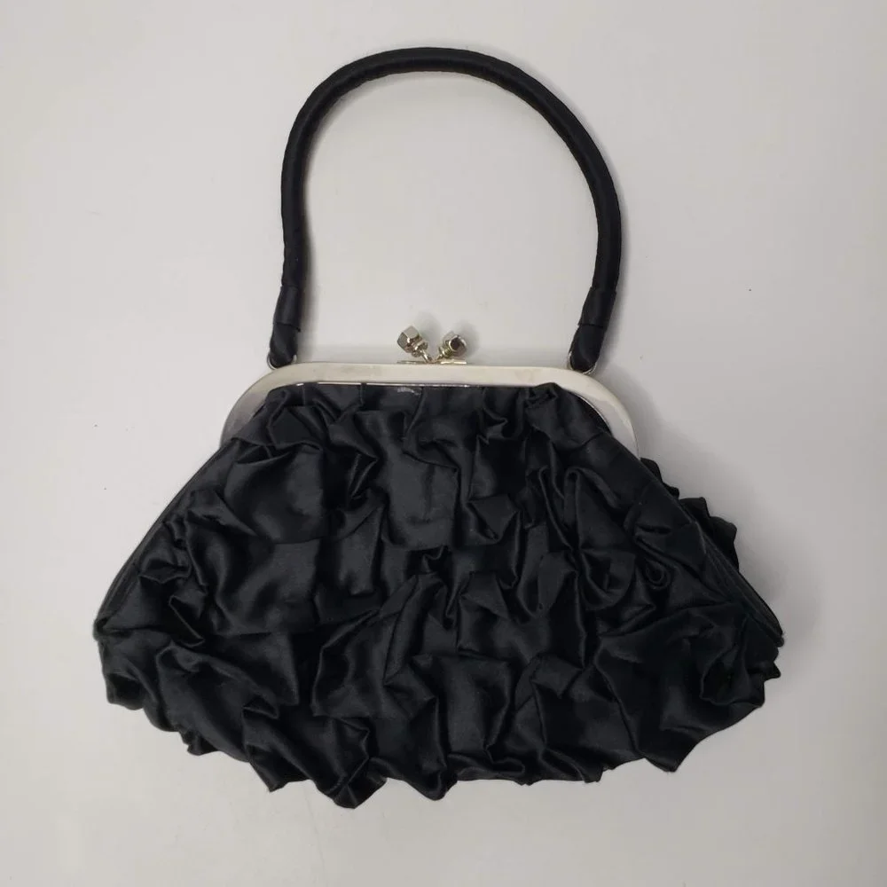 Kate Landry Black Satin Ruffle Mini Purse